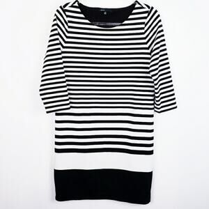 Chaus Black &‎ White Fully Lined Classic Stripe Dress Nautical Size Medium